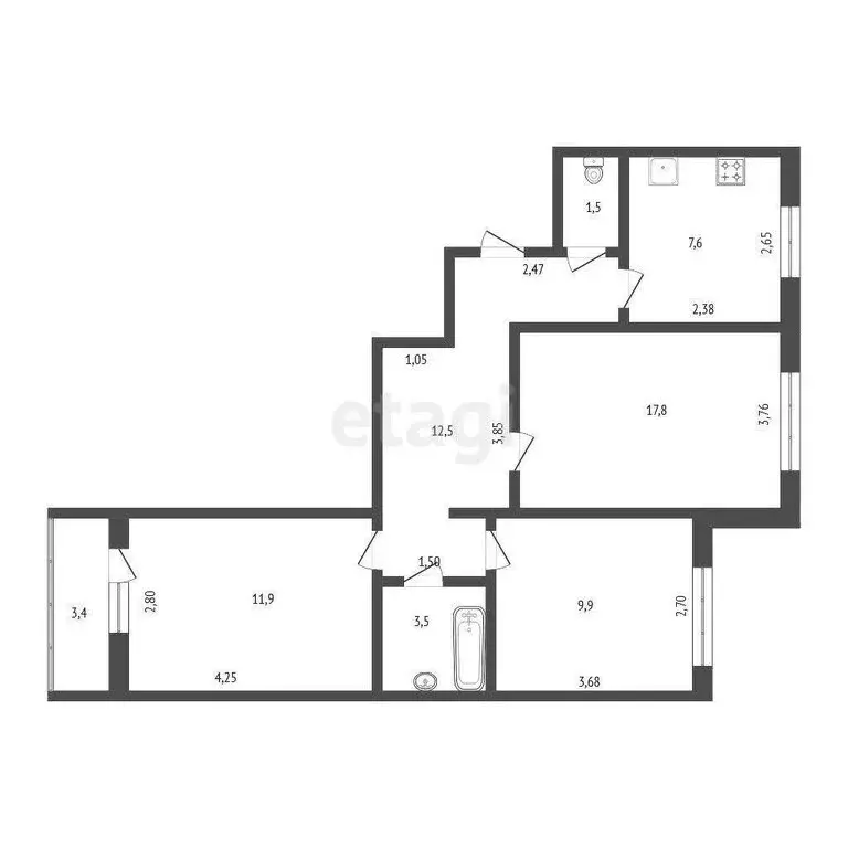 3-комнатная квартира: Саки, Санаторная улица, 7 (64.8 м) - Фото 1