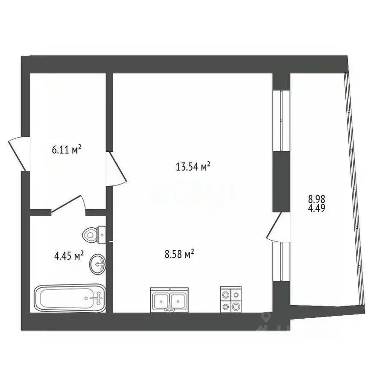 Студия Башкортостан, Стерлитамак просп. Октября, 99 (37.1 м) - Фото 2