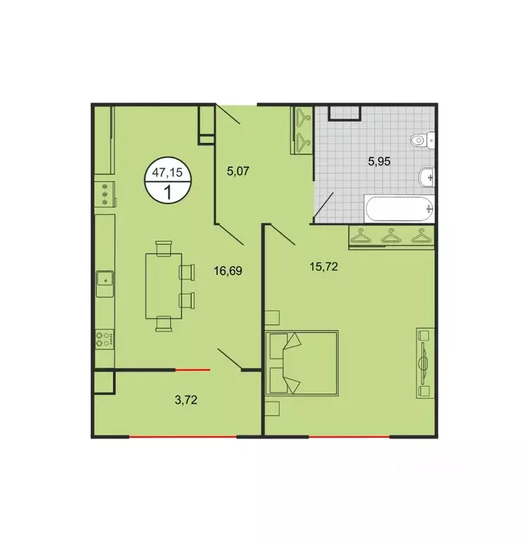 1-к кв. Ставропольский край, Ставрополь № 15 мкр,  (47.15 м) - Фото 1