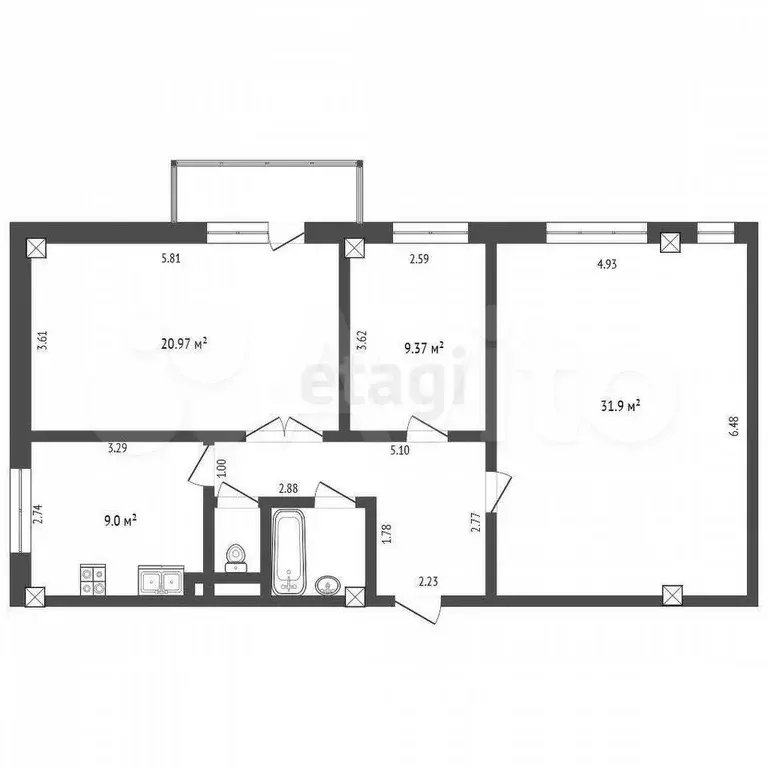 3-к. квартира, 84,1 м, 3/9 эт. - Фото 0