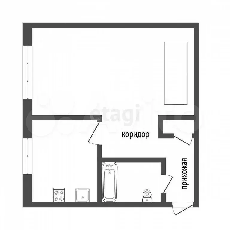 1-к. квартира, 31,1 м, 1/5 эт. - Фото 0
