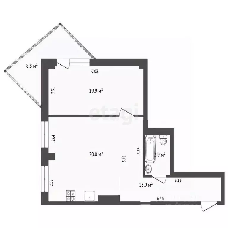 2-к кв. Тюменская область, Тюмень Харьковская ул., 59/5 (62.3 м) - Фото 1