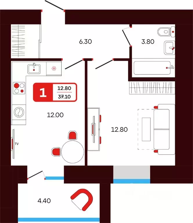 1-к кв. Башкортостан, Туймазы пер. Луначарского, 5 (37.1 м) - Фото 1