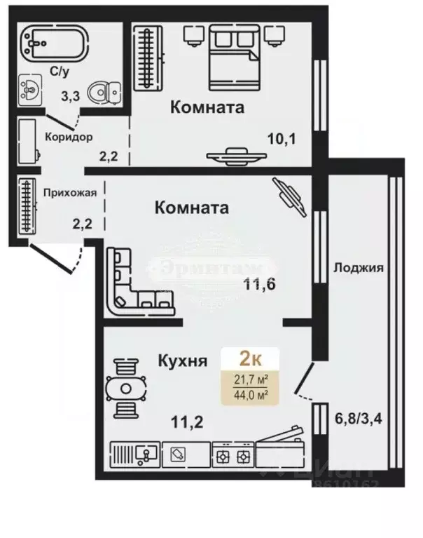 2-к кв. Курганская область, Курган Заозерный жилрайон, 8-й мкр, 12 ... - Фото 2
