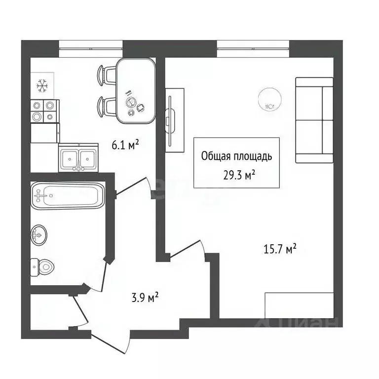 Студия Новосибирская область, Новосибирск Выборная ул., 113/1 (29.3 м) - Фото 2
