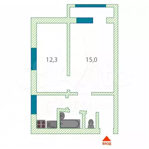 2-к. квартира, 40 м, 4/5 эт. - Фото 0