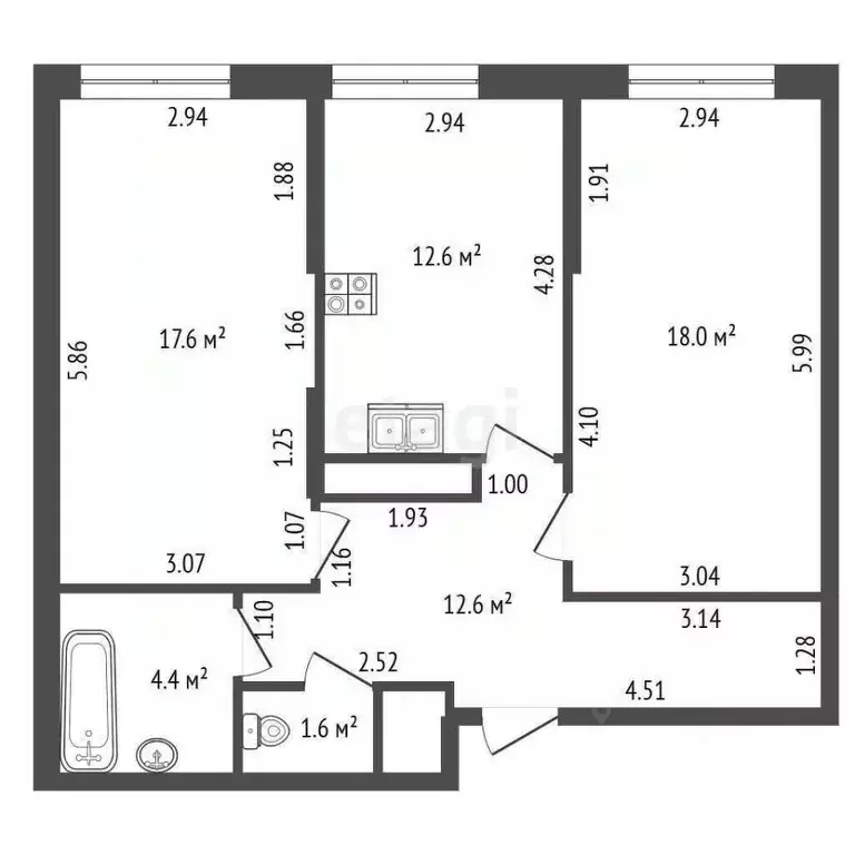 2-к кв. Санкт-Петербург пос. Парголово, ул. Михаила Дудина, 25к1 (66.8 ... - Фото 2