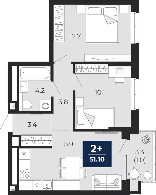 2-комнатная квартира: Тюмень, Ленинский округ (52.48 м) - Фото 0