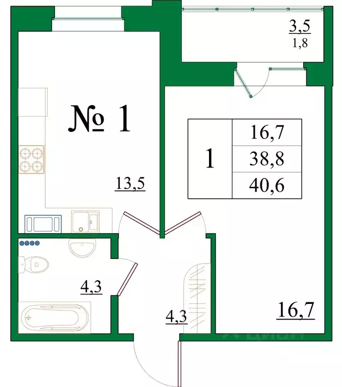 1-к кв. Ленинградская область, Гатчина Красносельское ш., 4Ак1 (40.6 ... - Фото 1