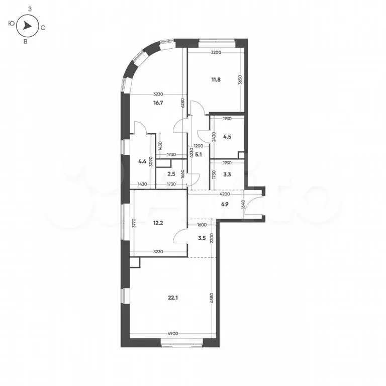 3-к. квартира, 93 м, 3/16 эт. - Фото 1