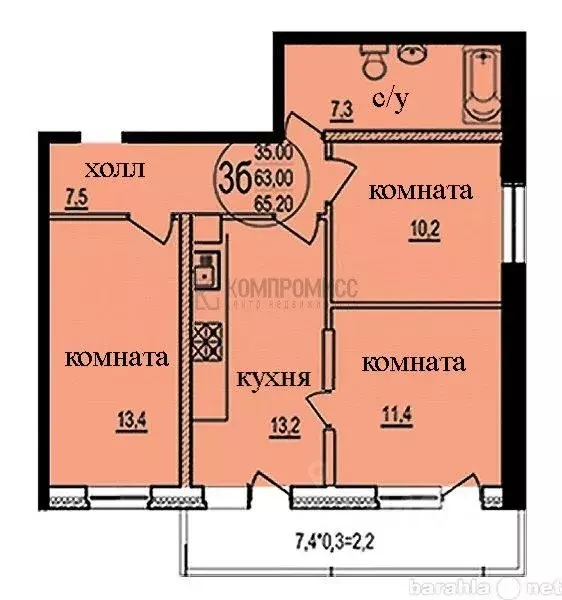 3-к кв. Краснодарский край, Краснодар ул. Евгении Жигуленко (70.0 м) - Фото 1