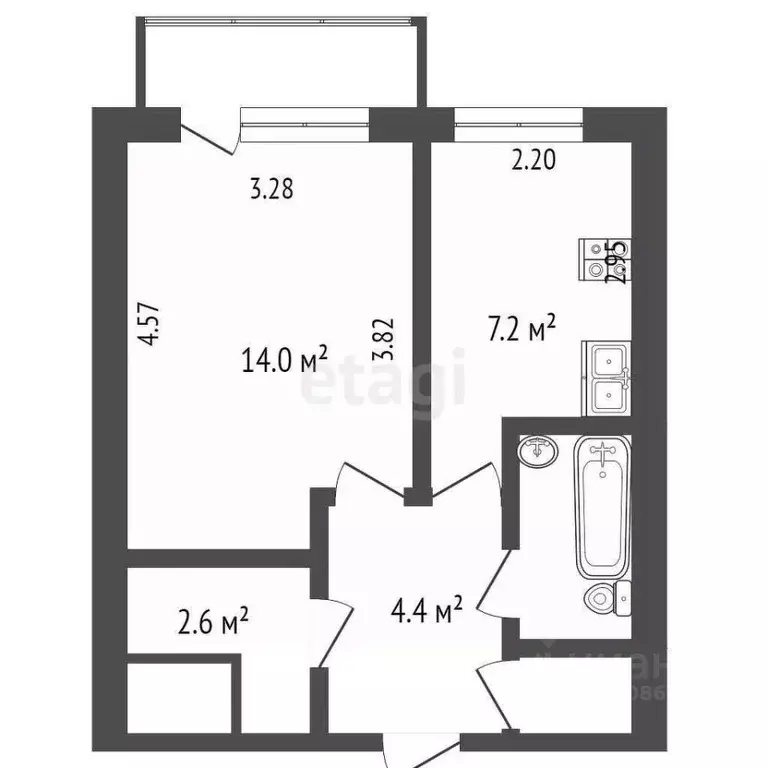 1-к кв. Омская область, Омск ул. Перелета, 6 (33.5 м) - Фото 1