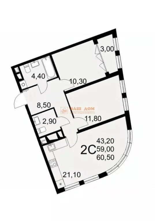 3-к кв. Тульская область, Тула ул. Федора Смирнова, 2 (60.0 м) - Фото 2