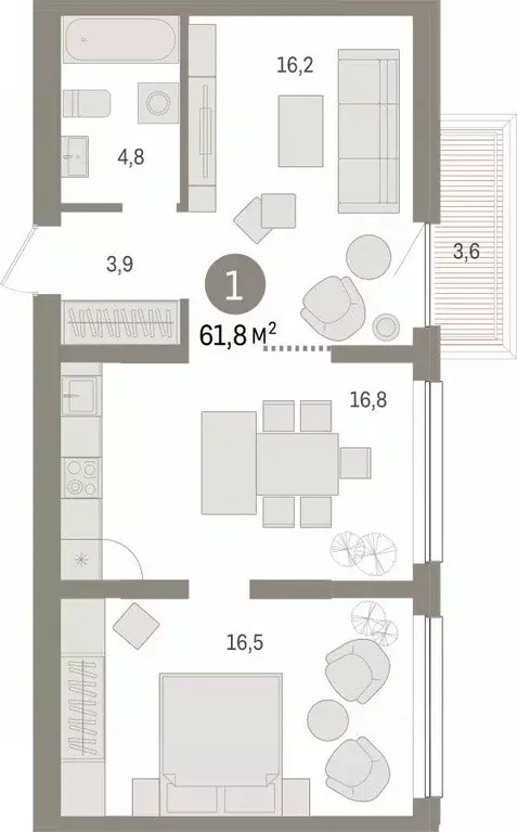 1-к кв. Тюменская область, Тюмень Мысовская ул., 26к1 (61.75 м) - Фото 0