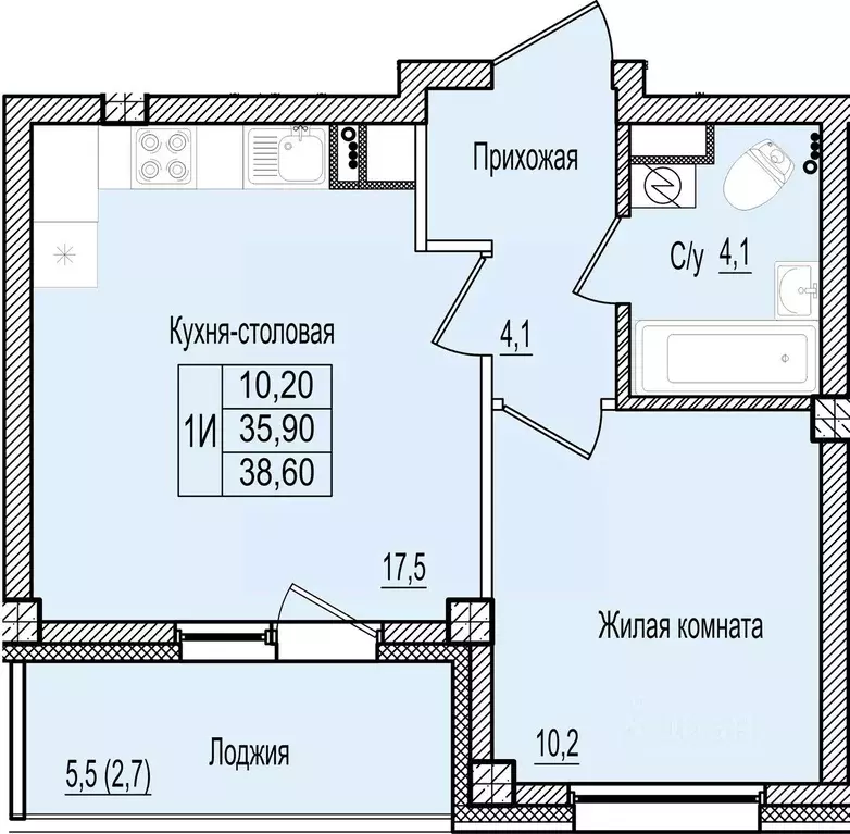 1-к кв. Псковская область, Псков Крестовский жилой комплекс (38.6 м) - Фото 1