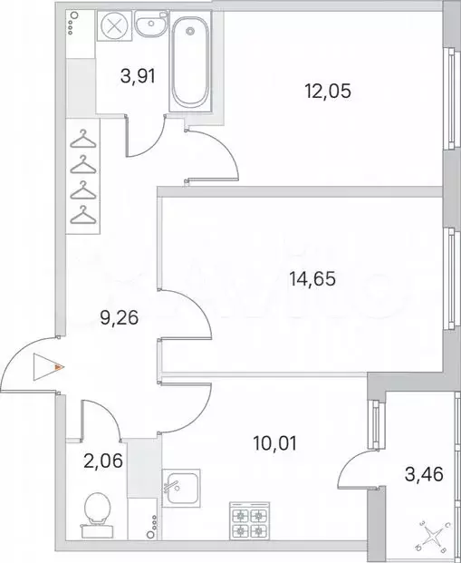 2-к. квартира, 53,7 м, 7/8 эт. - Фото 0