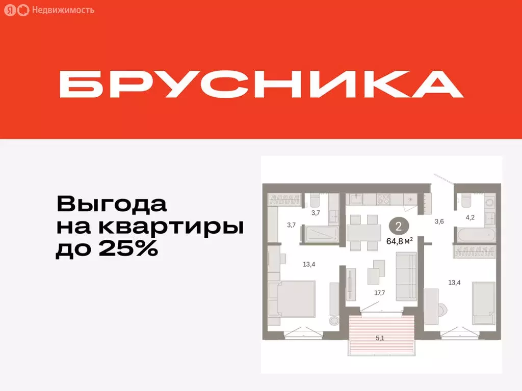 2-комнатная квартира: Тюмень, жилой комплекс На Минской (64.77 м) - Фото 0