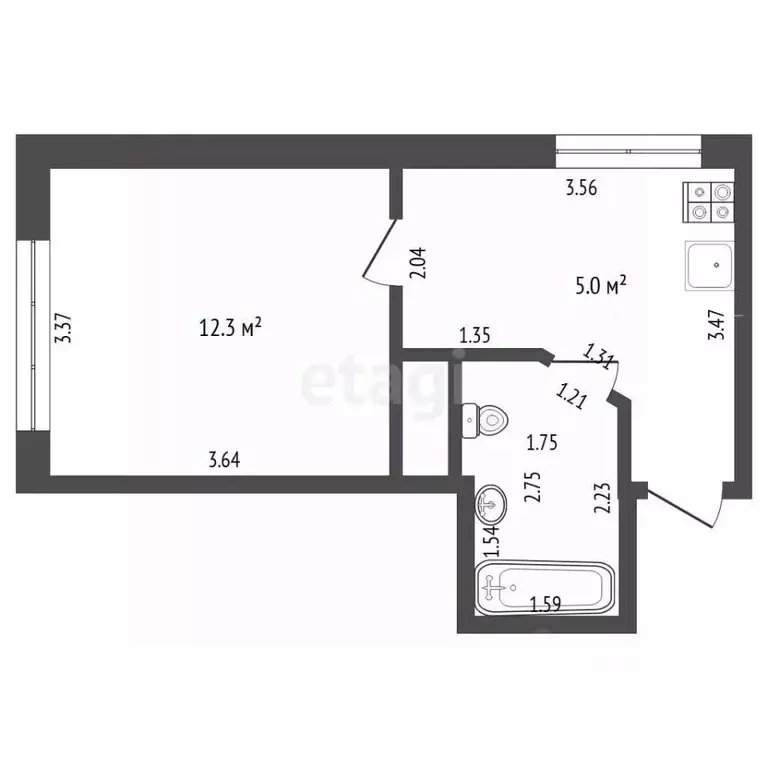 Студия Тюменская область, Тюмень ул. Тальниковая, 5 (25.0 м) - Фото 1
