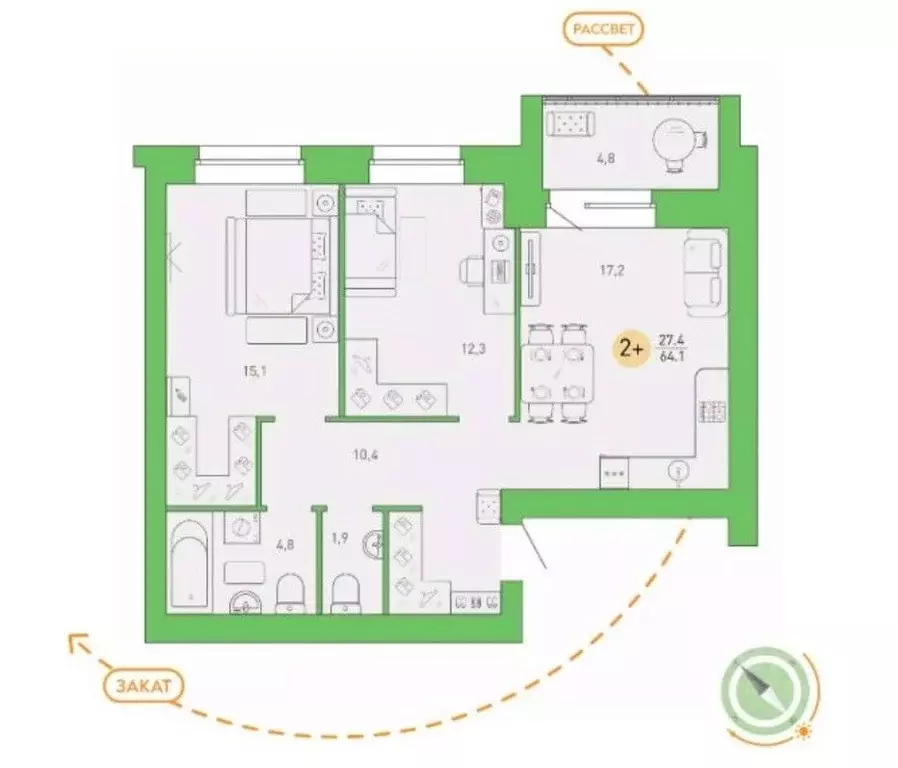 2-к кв. Брянская область, Брянск Степная ул., 20 (64.1 м) - Фото 1