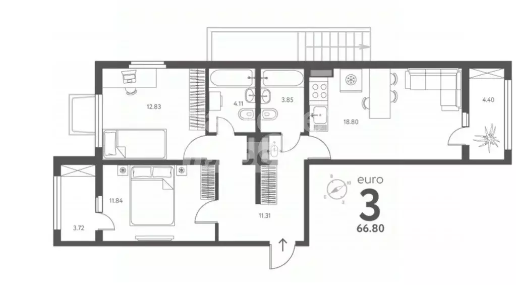 2-к кв. Липецкая область, Липецк Ленина-Соборная пл. (66.8 м) - Фото 2