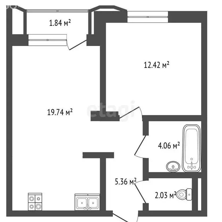 1-комнатная квартира: Тюмень, улица Судостроителей, 48 (42.7 м) - Фото 1