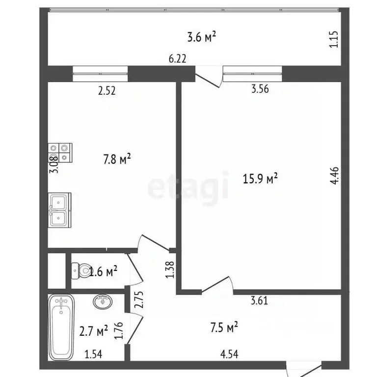 1-к кв. Вологодская область, Череповец ул. Наседкина, 17А (34.9 м) - Фото 2