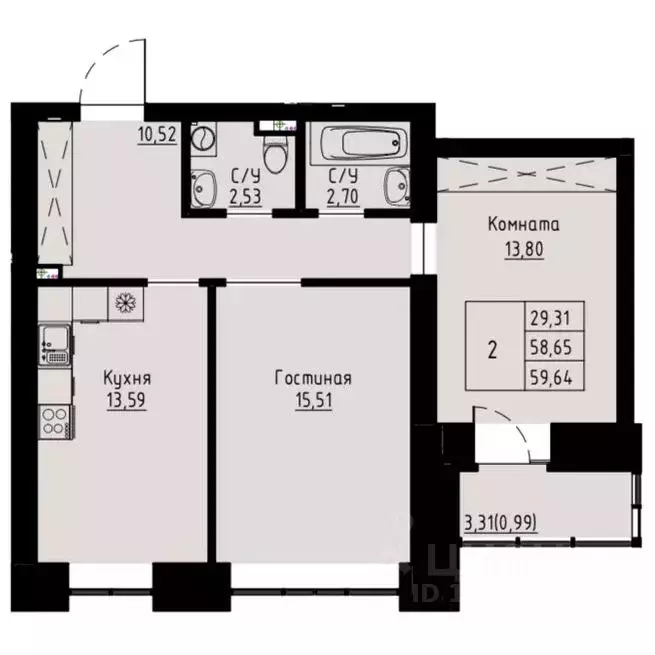 2-к кв. Красноярский край, Красноярск ул. Елены Стасовой, 82 (60.6 м) - Фото 1