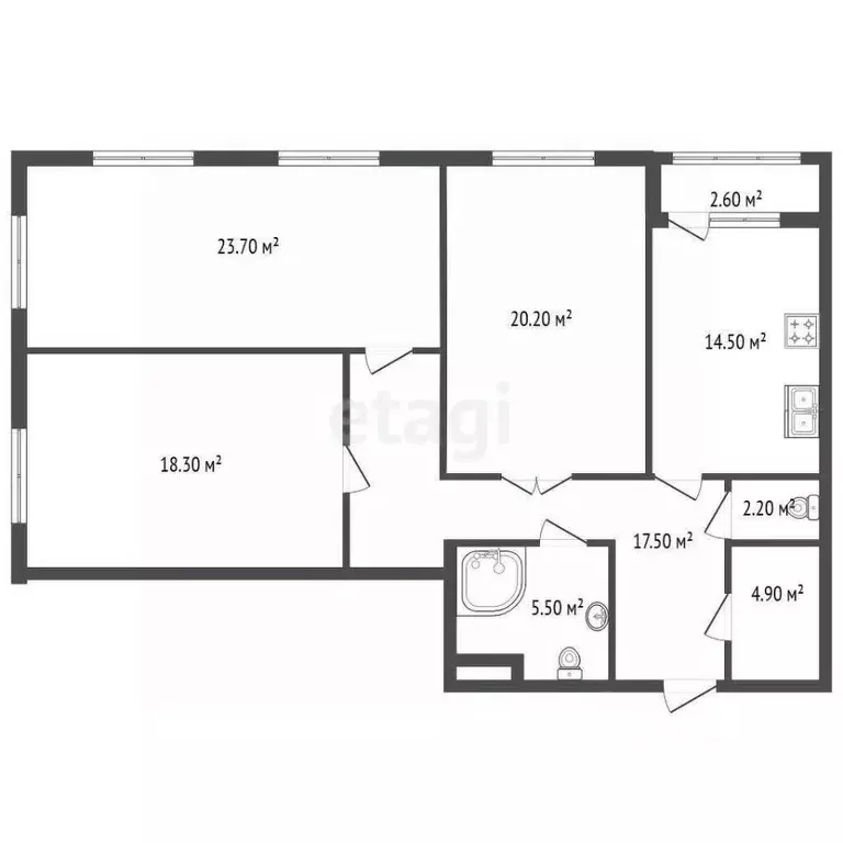 3-к кв. Санкт-Петербург Кременчугская ул., 19к2 (107.0 м) - Фото 2
