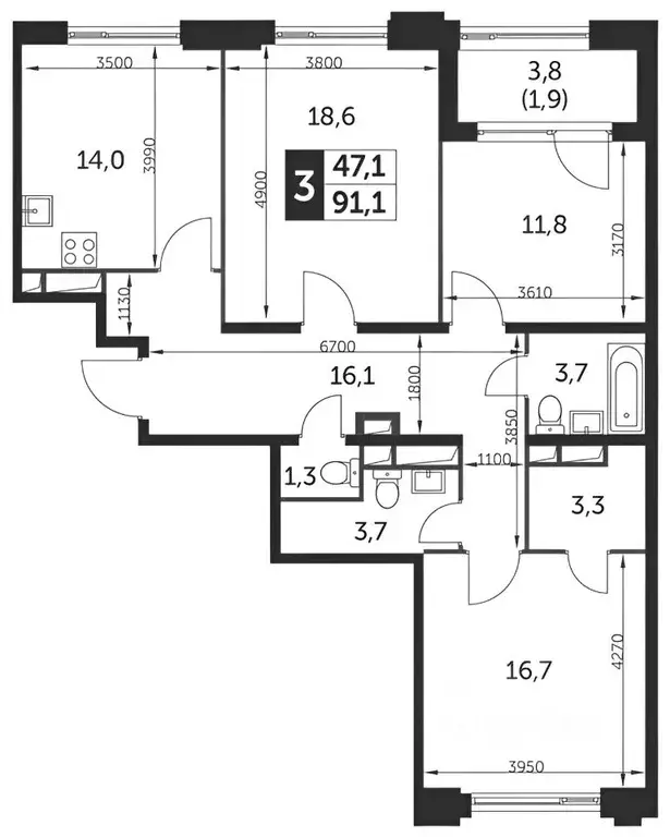 3-к кв. Москва ул. Зорге, 9к1 (93.0 м) - Фото 1