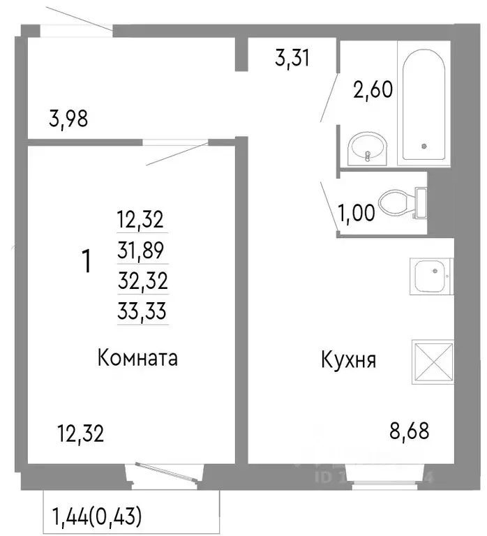 1-к кв. Челябинская область, Челябинск Нефтебазовая ул., 1к2 (32.32 м) - Фото 0