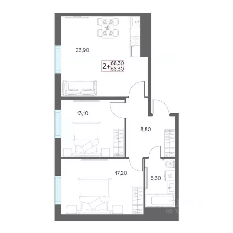 2-к кв. Тюменская область, Тобольск 7А мкр, 29 (68.3 м) - Фото 1
