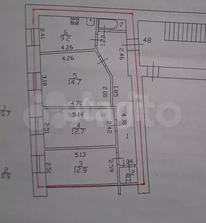 3-к. квартира, 62,6 м, 6/7 эт. - Фото 0