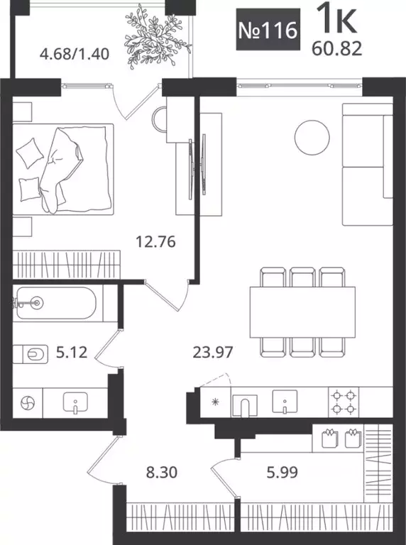 1-к кв. Калининградская область, Светлогорск Новая ул., 108-114 (60.82 ... - Фото 1
