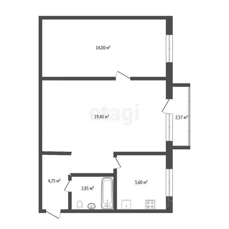 2-к кв. Тюменская область, Тюмень ул. Парфенова, 32 (46.6 м) - Фото 2