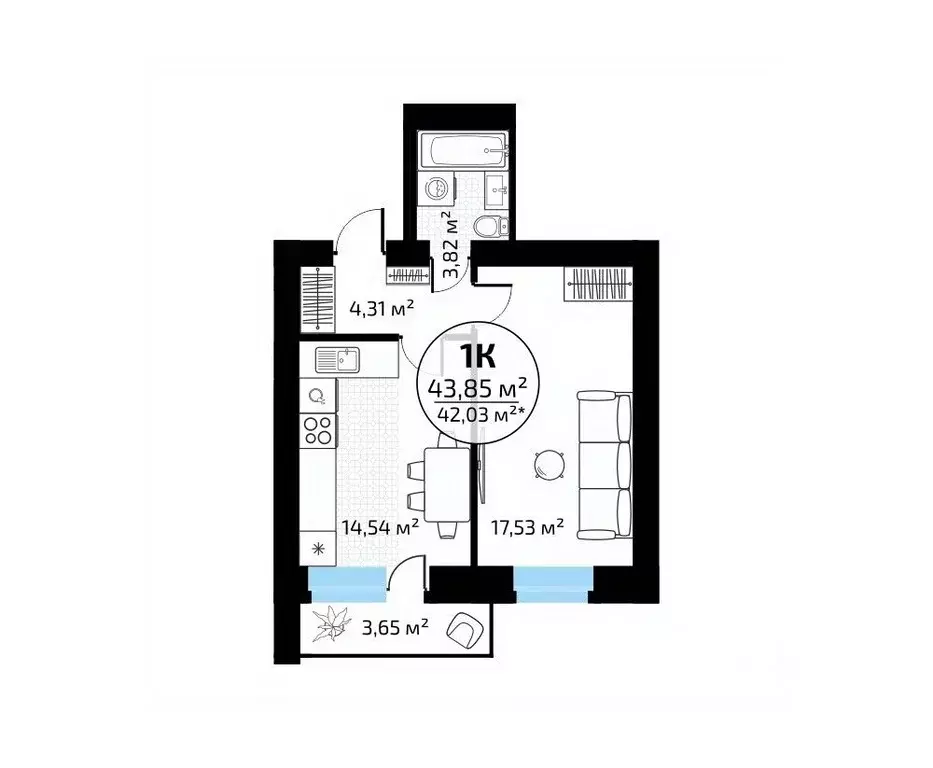 1-к кв. Самарская область, Самара пос. Мехзавод, 1-й кв-л, 50 (43.85 ... - Фото 1