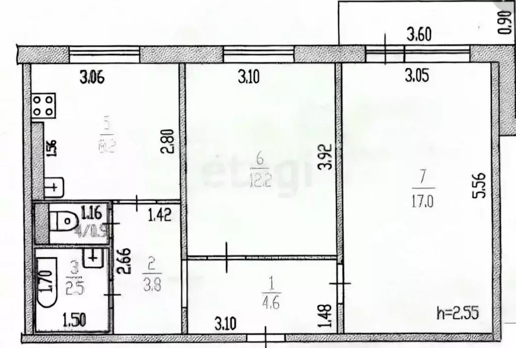 2-к кв. Мурманская область, Мурманск ул. Ломоносова, 2 (44.0 м) - Фото 1