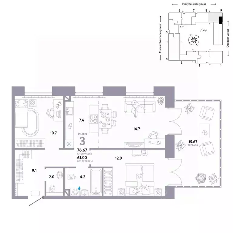 3-к кв. Москва Озерная ул., 42С7 (76.67 м) - Фото 0