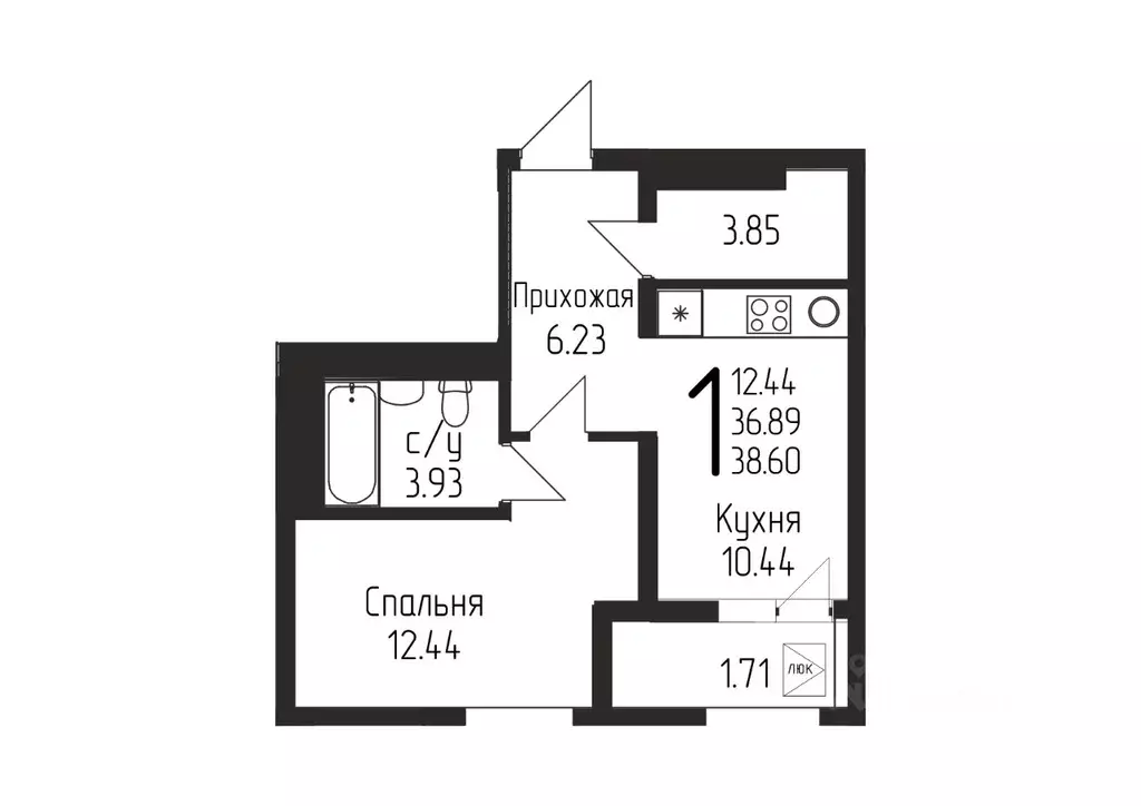 1-к кв. Башкортостан, Уфа ул. Бородинская, 19/1 (38.6 м) - Фото 0