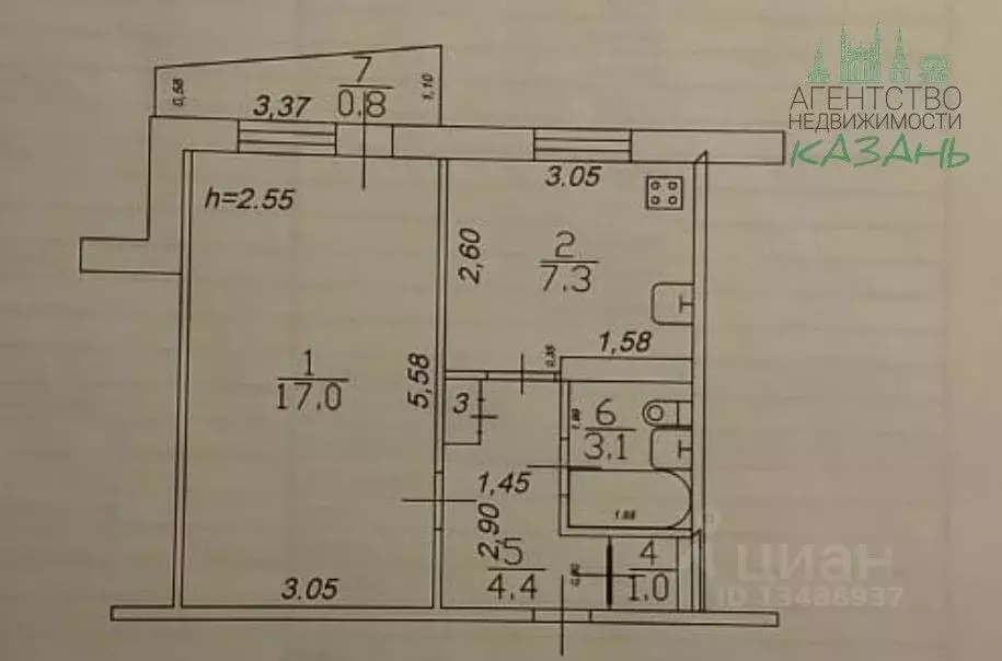 1-к кв. Татарстан, Казань ул. Гаврилова, 12 (33.0 м) - Фото 2