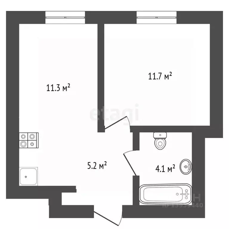 1-к кв. Тюменская область, Тюмень ул. Республики, 204к11 (33.1 м) - Фото 1