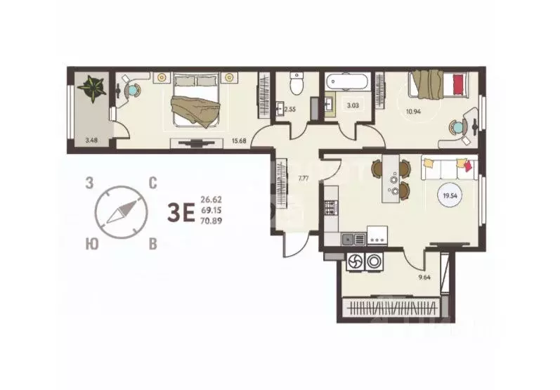 2-к кв. Липецкая область, Липецк ул. Механизаторов, 15А (70.89 м) - Фото 1