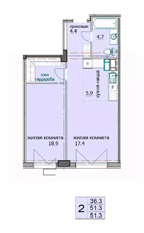 2-к кв. Пензенская область, Пенза Побочинская ул., с13 (52.2 м) - Фото 0