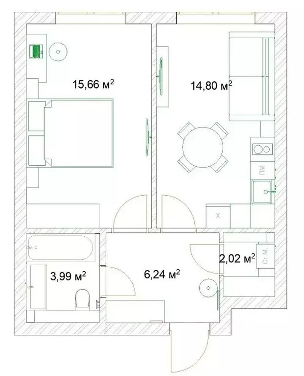 2-к кв. Татарстан, Казань ул. Николая Ершова, 65 (43.0 м) - Фото 2