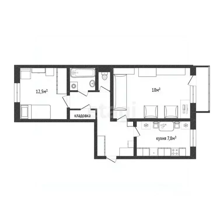 2-к кв. Белгородская область, Белгород Привольная ул., 26А (50.8 м) - Фото 2