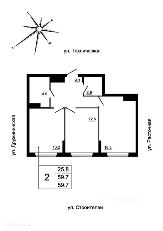 Продаётся 2-к квартира, 58.3 м - Фото 0