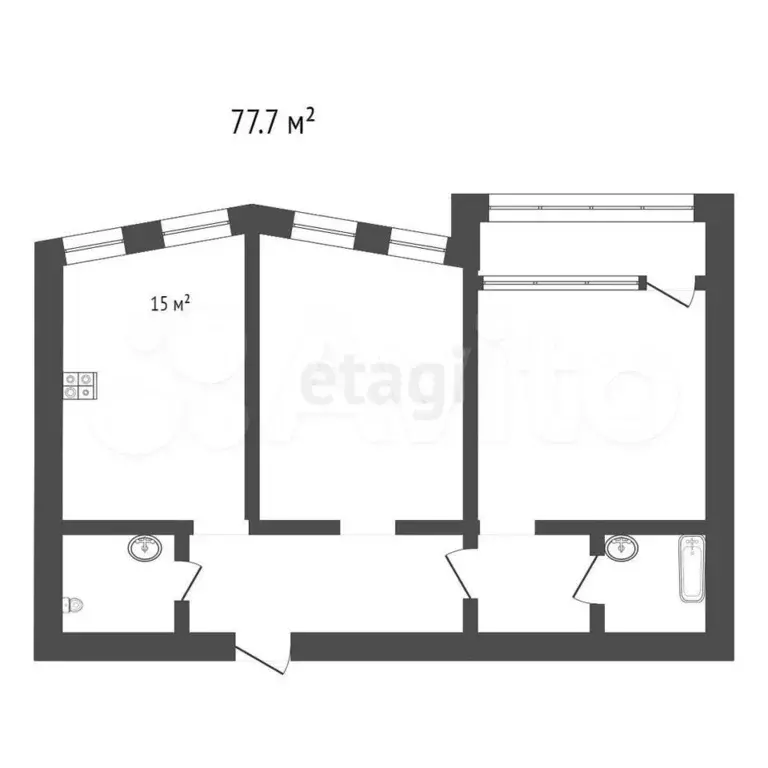 2-к. квартира, 77,7 м, 5/6 эт. - Фото 0