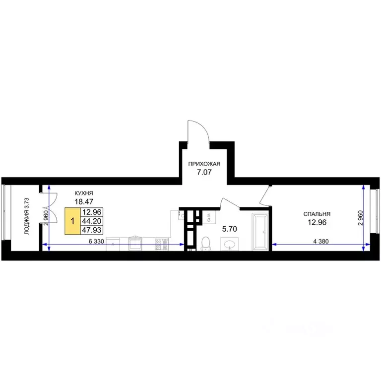 1-к кв. Калининградская область, Гурьевск Включи жилой комплекс (47.93 ... - Фото 1