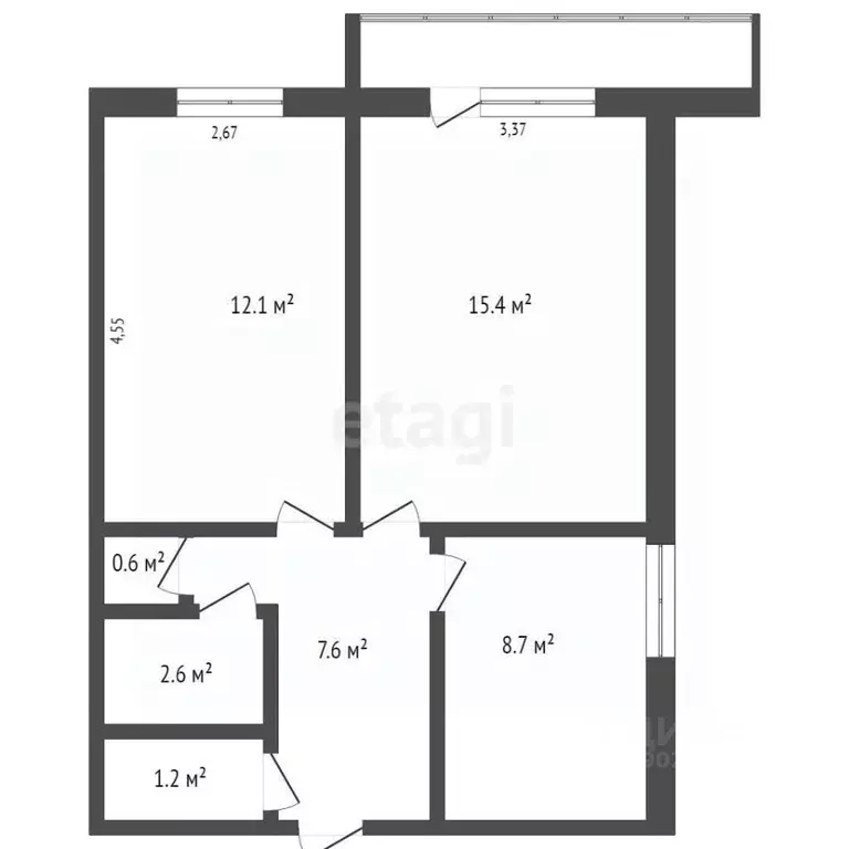 2-к кв. Кемеровская область, Междуреченск просп. Шахтеров, 27 (48.5 м) - Фото 2