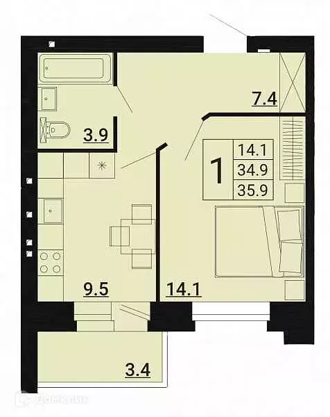 Продаётся 1-к квартира, 35.9 м - Фото 0