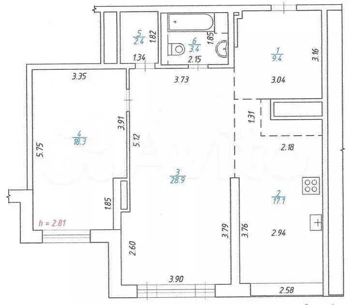 2-к. квартира, 79,5 м, 5/12 эт. - Фото 0